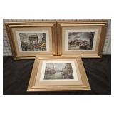 3 SMALL FRAMED FRENCH SCENES 14IN