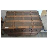 LARGE WOOD/LEATHER TRUNK