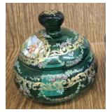 MURANO DRESSER JAR  GOLD EMBOSSED HAND PAINTED