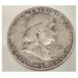 1951  FRANKLIN SILVER HALF DOLLAR