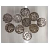 10 MERCURY SILVER DIMES