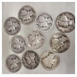 10 MERCURY SILVER DIMES