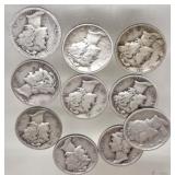 10 MERCURY SILVER DIMES