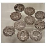 10 MERCURY SILVER DIMES