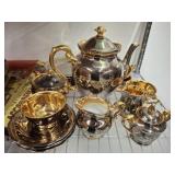 GOLD TONE DISH SET WITH TEA SERVICE