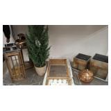 GROUP OF DECOR, WASH BOARD, WALL DECOR, LANTERNS