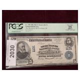 GRADED 1902 PB 5 DOLLAR CHARTER BANK NOTE