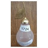 PINK BLOWN PEAR SHAPED BOTTLE, GOLD TONE LEAF CORK