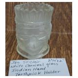 JOE ST.CLAIR WHITE CARNIVAL GLASS INDIAN HEAD TOOT