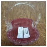 VENETIAN CRANBERRY & WHITE SWIRL BASKET W/ LEAVES
