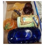 ASSORTED FIGURINES, TRAY, PUMPKIN, MISC