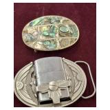 ABALONE AND LIGHTER HOLDER BELT BUCKLES