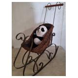Wicker Doll Sleigh with Metal Frame and Plush Pand