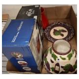 Lot: Heated Mug, Figure, Red Vase, Grapevineware