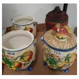 Ceramic Canister Set and Decorative Lidded Jar