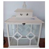White Wood and Glass Display Case with Finial Top