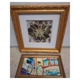 Two Framed Artworks: Botanical and Bicycle Scene