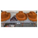 Three Brown Cowboy Hats with Bandanas