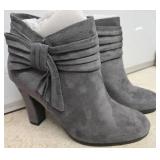 Gray Suede Ankle Boots with Bow Accent, Size 8.5M