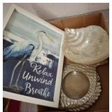 Decor Set With Art, Shell Tray, and Fish Frame
