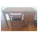Wood Desk With Two Drawers and Chair