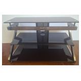 Black Glass and Metal TV Stand, 3 Shelves