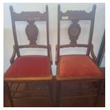 Wooden Chairs with Red Upholstered Seats