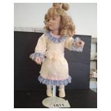 12in Porcelain Doll with Blonde Curls and Lace Dre