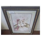 Framed Artwork of Woman in Hat, Signed
