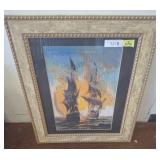 Framed Sequin Art of Ships at Sunset