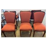 Six Wood Dining Chairs with Red Upholstery