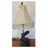 Fish Sculpture Table Lamp with Beaded Shade