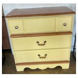 Yellow and Wood Chest of Drawers With Three Drawer