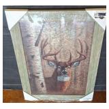 Framed Deer Print with Green Textured Border w2