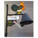 Cast Iron Rooster-Themed Wall-Mount Bell w2