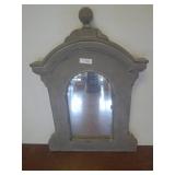 Gray Arch-Top Wall Mirror With Ornamental Crest