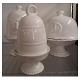 White Ceramic Cheese Domes and Pedestal Bowl Set