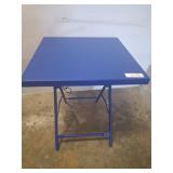 Folding Blue Patio Accent Table, Metal