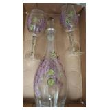 Hand-Painted Glass Decanter with Two Wine Glasses
