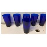 Six Blue Glass Drink Tumblers