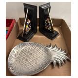 Billiards Bookends and Aluminum Pineapple Tray