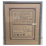 Framed Antique-Style Needlepoint Sampler