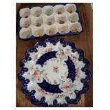 Hand-Painted Ceramic Tray and Plate Set