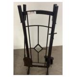 Metal Fireplace Tool Set with Glass Accent