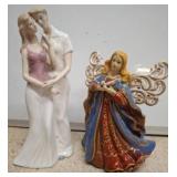 Porcelain Figurines of Angel and Embracing Couple