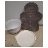 Gingerbread Mold, Bowl, and Tupperware Lid