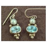 Sterling Silver Aquamarine & Pearl Earrings sc3