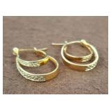 Gold Vermeil Hoop Earrings with Diamond Accents sc