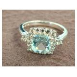 Sterling Silver Ring with Aquamarine and CZ sc3