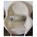 White Wicker Armchair With Woven Diamond Detail